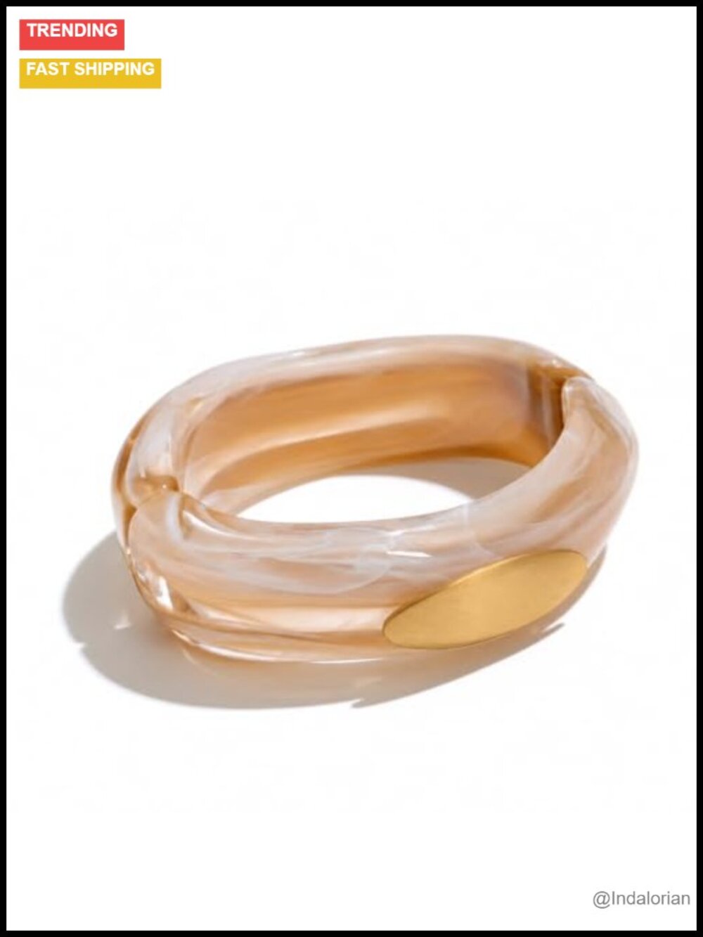 Chunky Acrylic Hinged Bangle Bracelet Gold-Tone Accent Statement Womens Jewelry